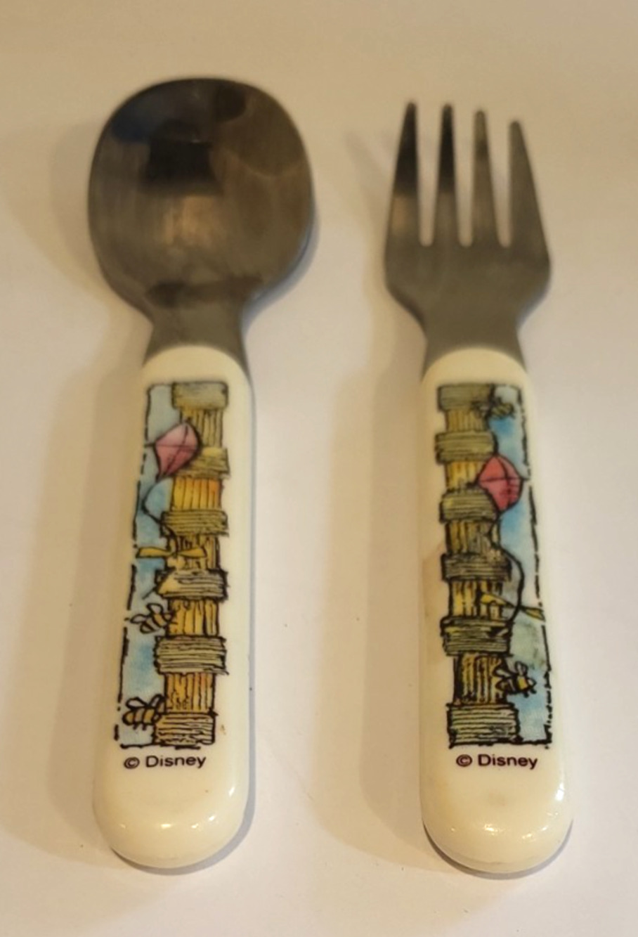 Lot of 2 Vintage Disney Pooh Baby Fork & Spoon